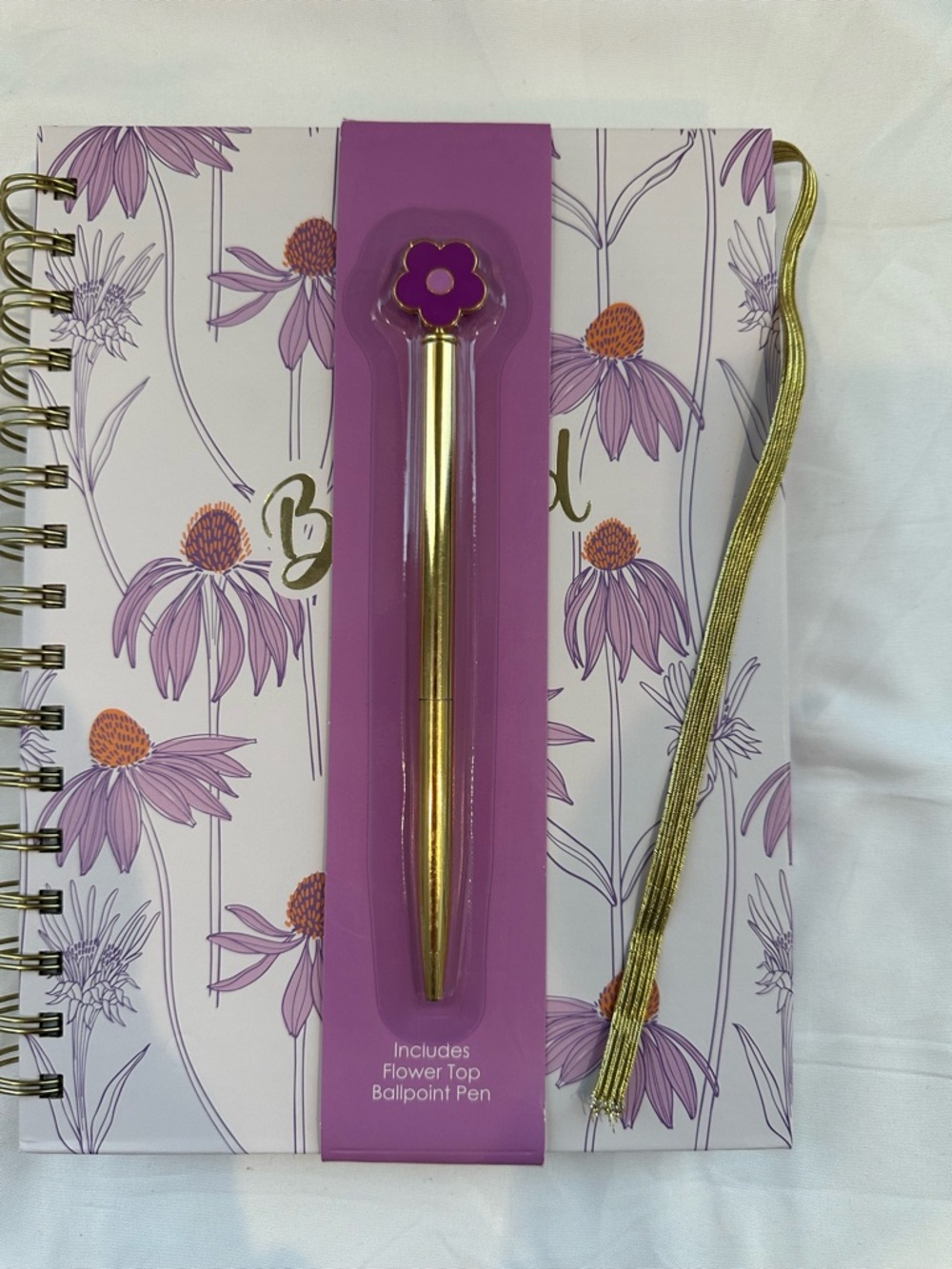 Purple Floral Spiral Notebook – “Blessed” with Gold Daisy Pen & Stickers
